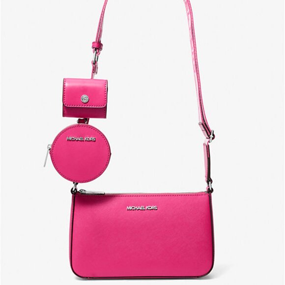 New Michael Kors Jet Set Travel Small Crossbody and Tech Attachment Dragon Fruit - Picture 3 of 4